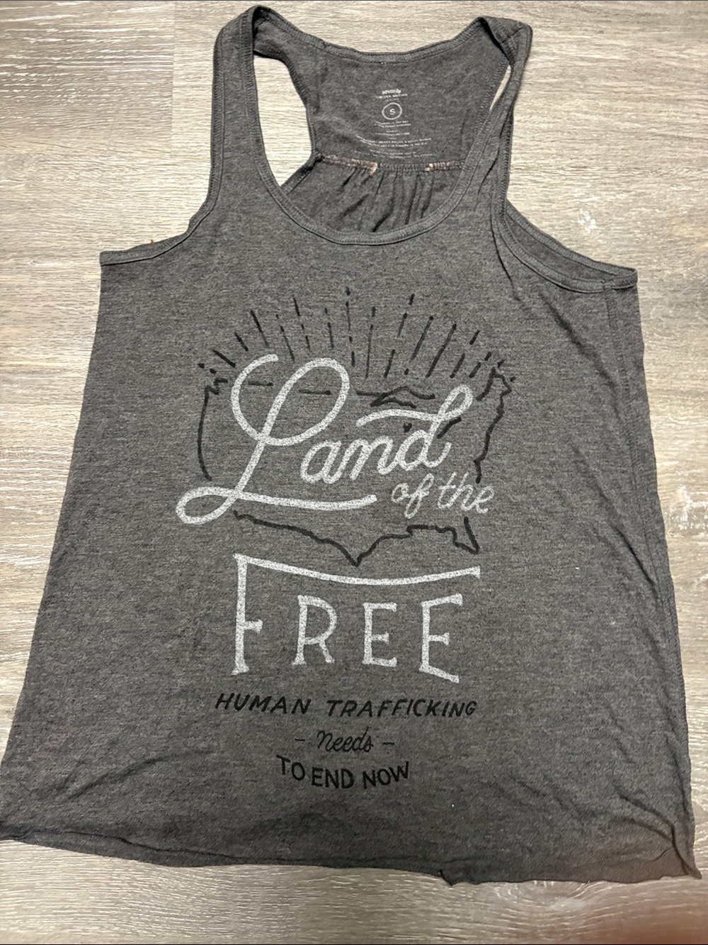Gray 'Land of the Free' Graphic Racerback Tank Top